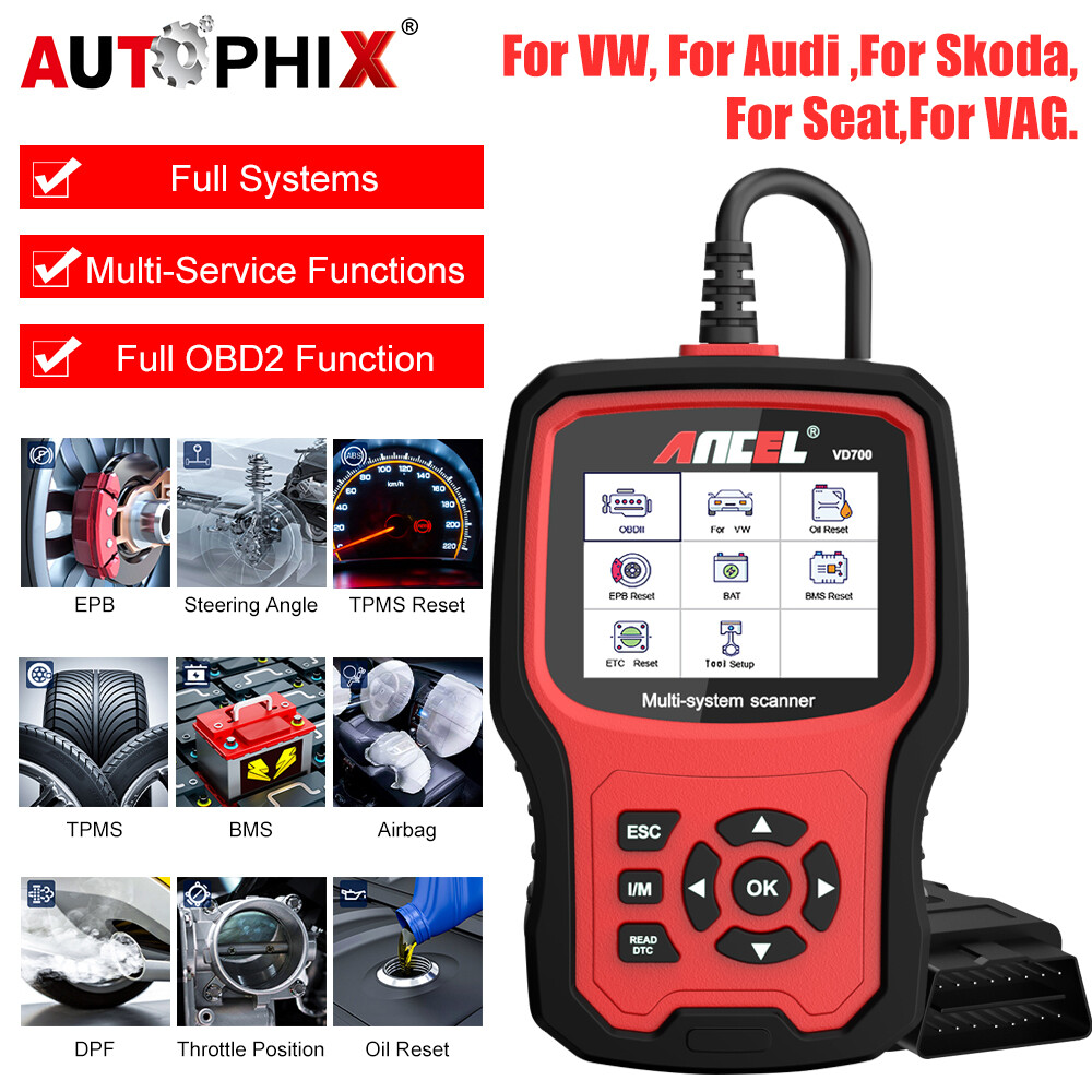 Ancel VD700 All System Diagnostic ABS SRS DPF Oil Car OBD2 Scanner Code Reader