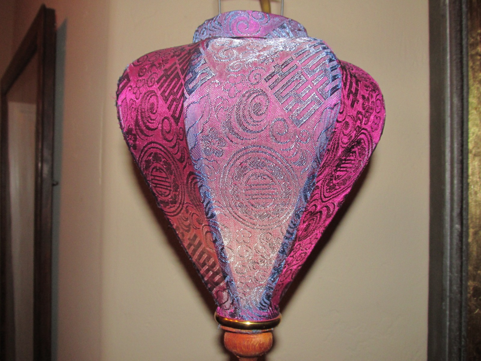 Authentic Signed Vietnam Bamboo and Silk Brocade 16" Lantern with Tassel