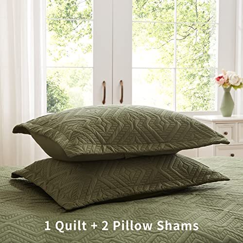 Full/Queen Soft Microfiber Olive Green Bedspread Warm Bedding Quilt Sets