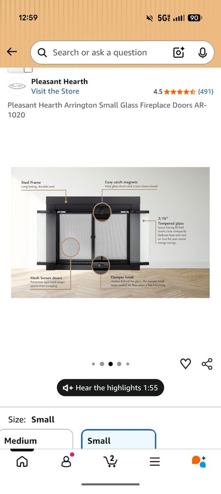 Pleasant Hearth Harper Fireplace Screen with Doors