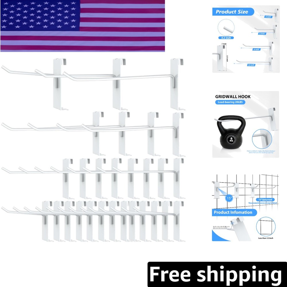 Commercial Grade Wall Hooks - 24 Pack White Gridwall Panel Hangars (4/6/8 Inch)
