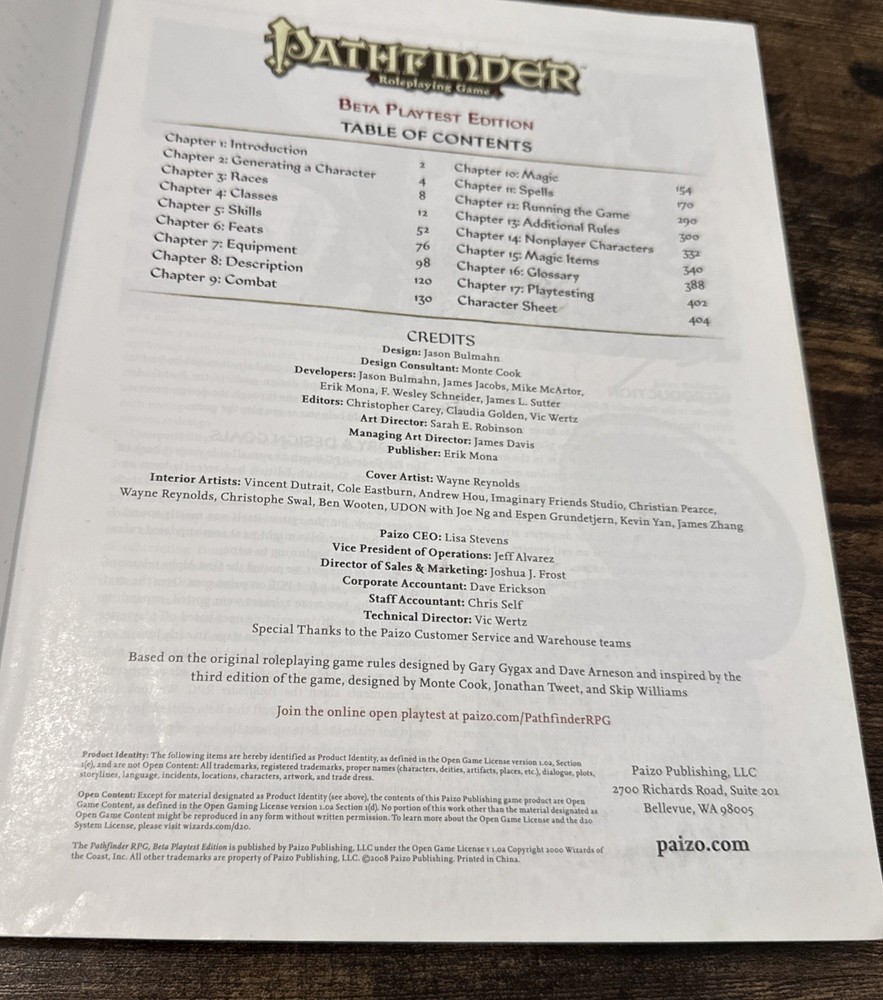 Paizo pathfinder beta Playtest 1e D&D 3.5 OGL