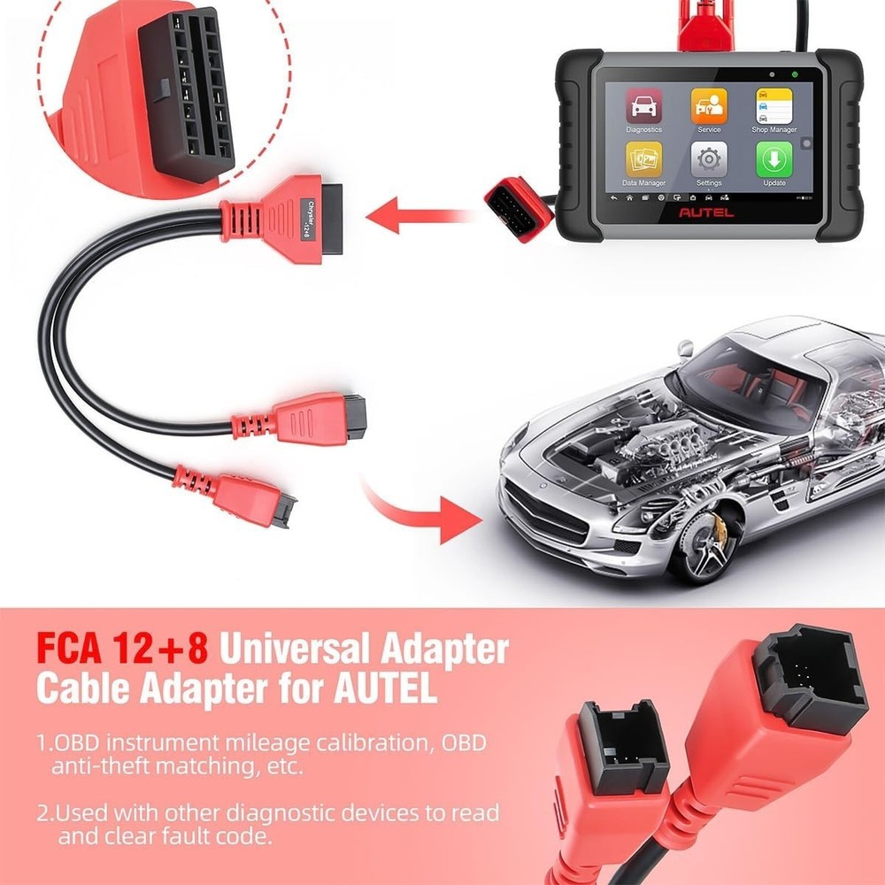 Car Cable Adaptor for 12+8 Programming Cable Connector, Vehicle OBD2 Diagnostic