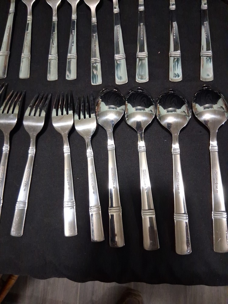 58 Pc Set Cambridge Braylen Mirror Stainless Bands Flatware Silverware
