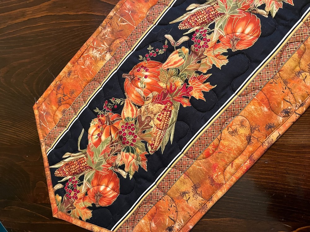 Handcrafted-Quilted Table Runner-NEW-Elegant Fall Foliage/ Fall Produce 3/26