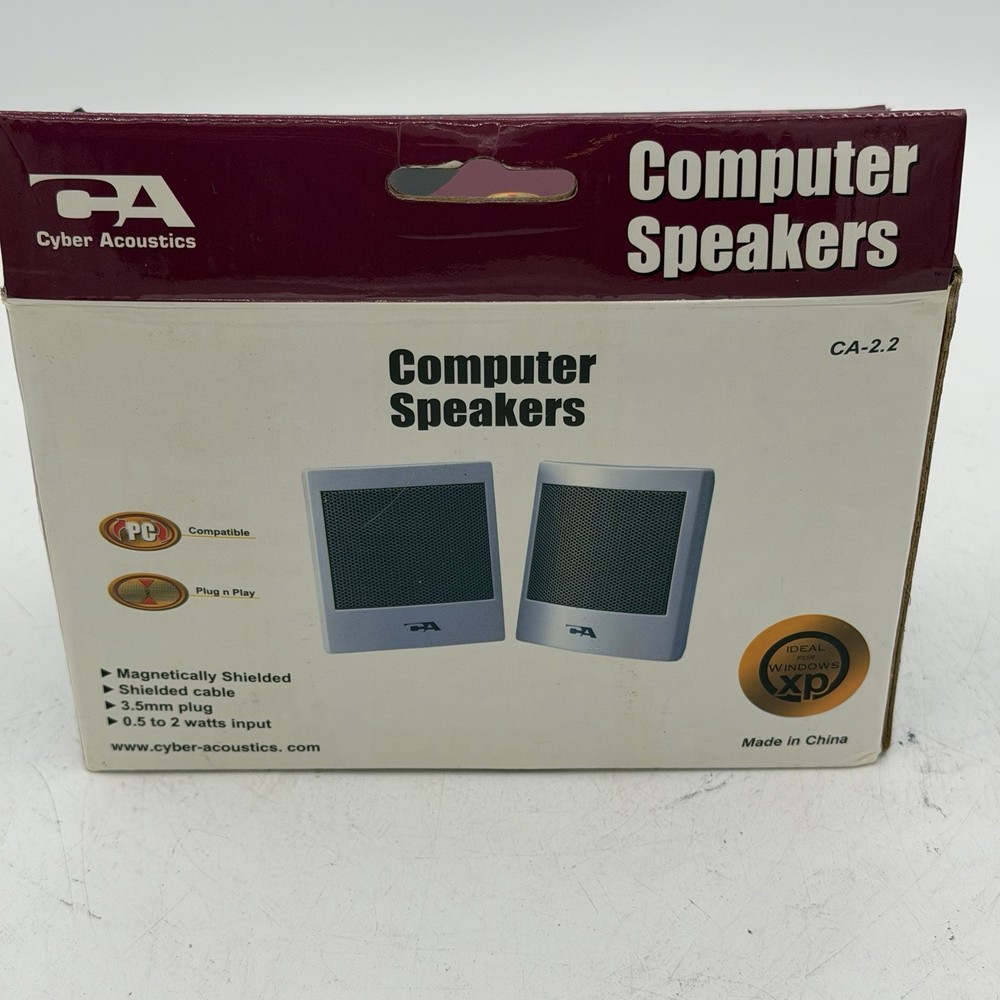 Cyber Acoustics CA-2.2 Computer Speakers Pair Magnetically Shielded Beige NIB