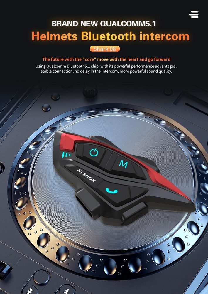 Hysnox Motorcycle Helmet Bluetooth Headset Shark-08