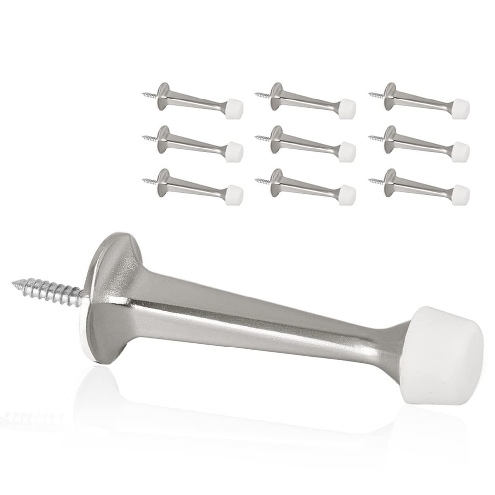 10 Pack Solid Rigid Door Stops Satin Nickel Heavy Duty with Soft Rubber Tips