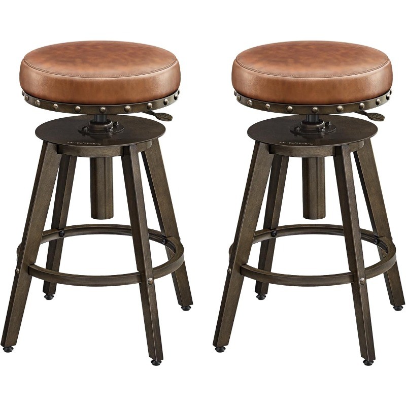 Bar Stools, Set of 2, Steampunk Counter Stool for Kitchen, Adjustable Height