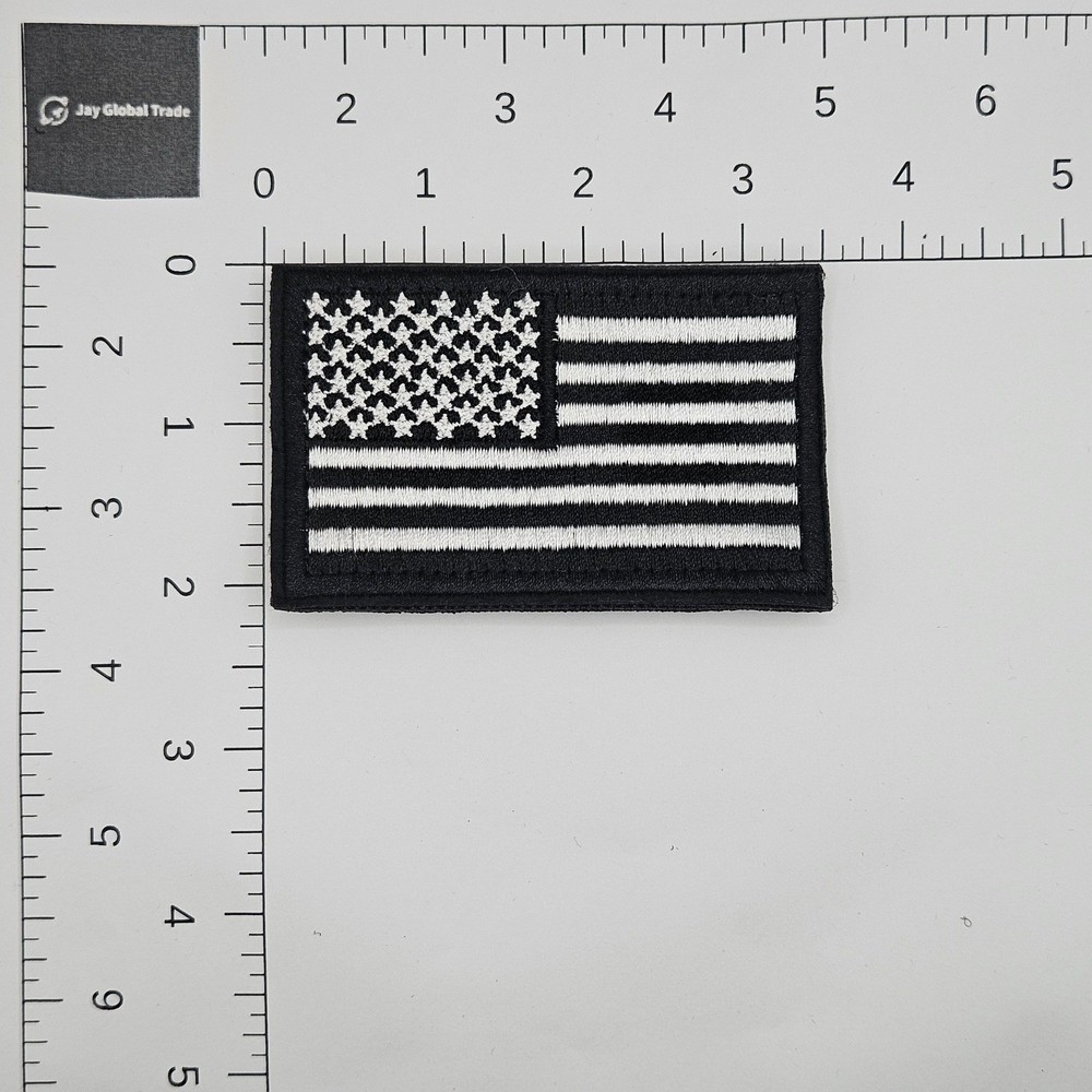 Black and White American Flag Patch Tactical Hook and Loop Embroidered 3x2 Inch