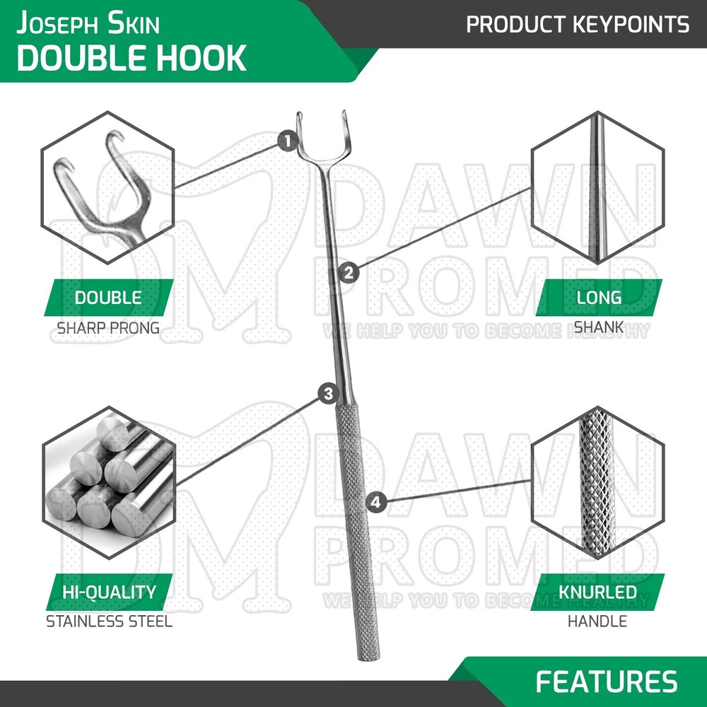 Joseph Skin Hook 12mm Double Sharp Prong 6.25" Retractor Surgical Instruments