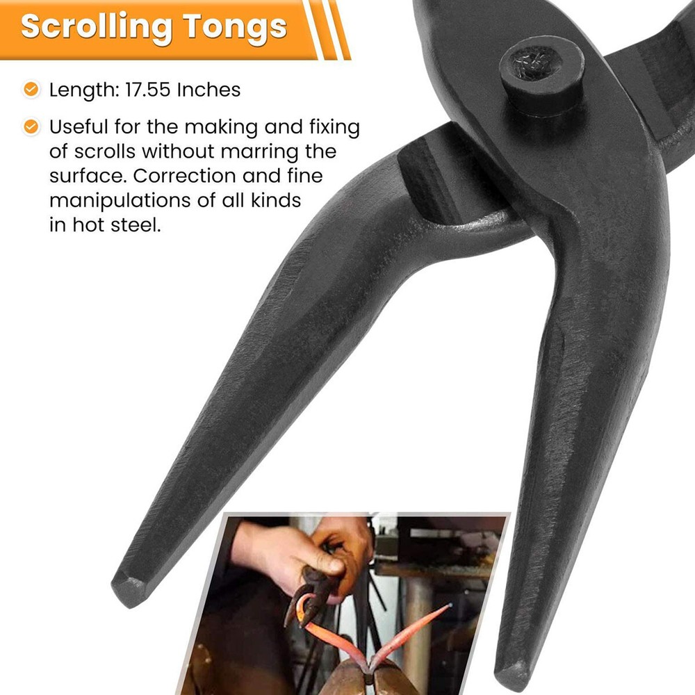 6Pcs Beginner Knife Making Blacksmith Tong Set V-Bit Blade Scroll Pick Up Hammer