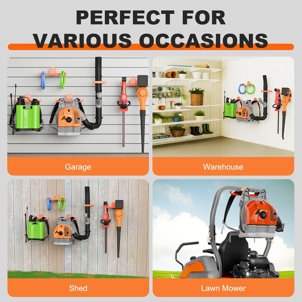 Heavy-Duty Backpack Blower Rack with Hose Holder for Tool Storage