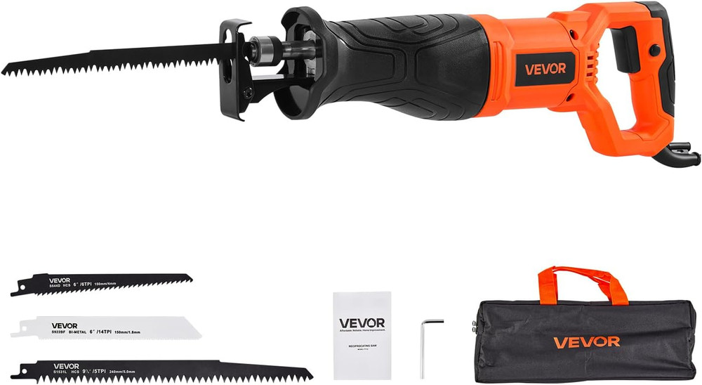 Powerful 7.5 Amp Reciprocating Saw with 8 Blades & Variable Speed Control