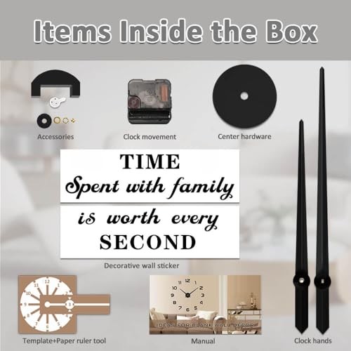 Large Wall Clock 3D Clock Hands with Clock Mechanism & Wall Sticker Wall
