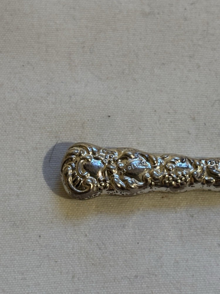 Antique Sterling Silver Handle Button Hook w/Beaded & Scrolling Design. 3 1/8” L