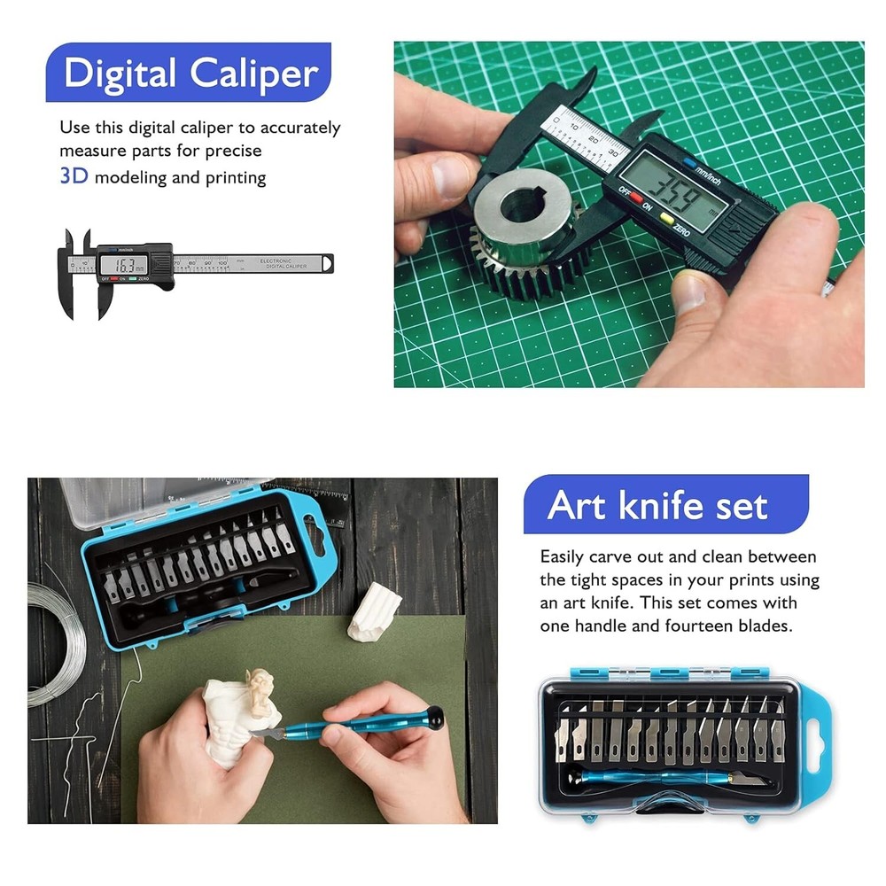 45PCS 3D Printer Tool Kit with Deburring Tool Digital Caliper Knife Set Tube