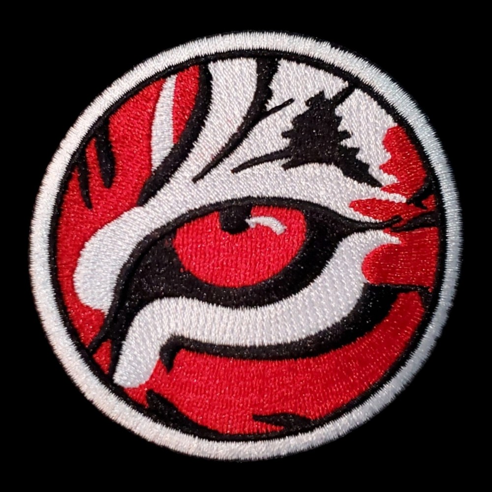 Eufaula High School Patch. Red Tiger Eye. Embroidered. Iron On Backing. 3"x3"