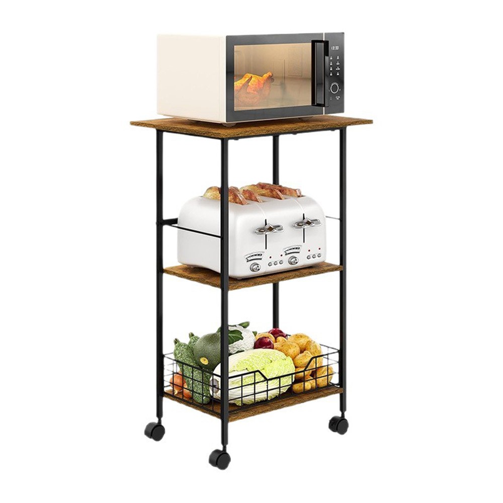 3-Tier Rolling Cart with Wheels & Baskets Mobile Kitchen Storage Shelf US