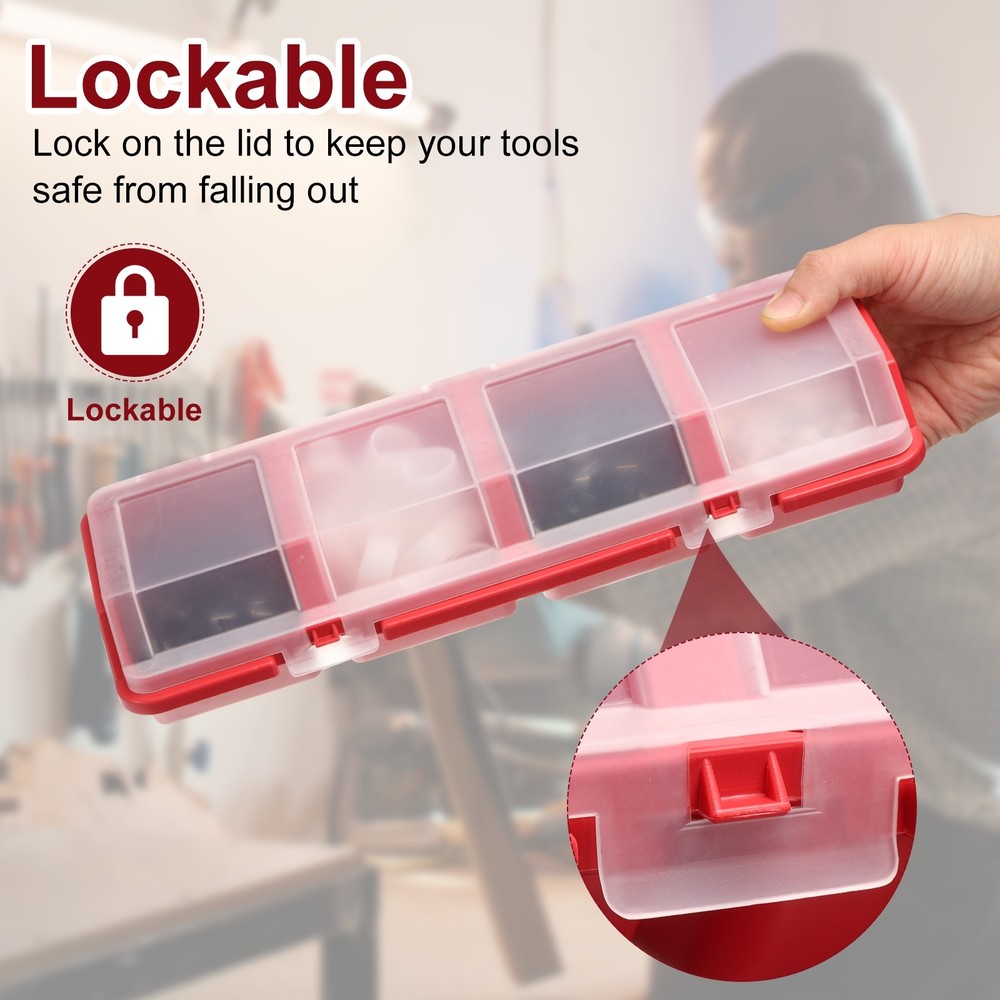 2pcs Screw Organizer Box Plastic Hardware Toolbox with Locks & Compartments