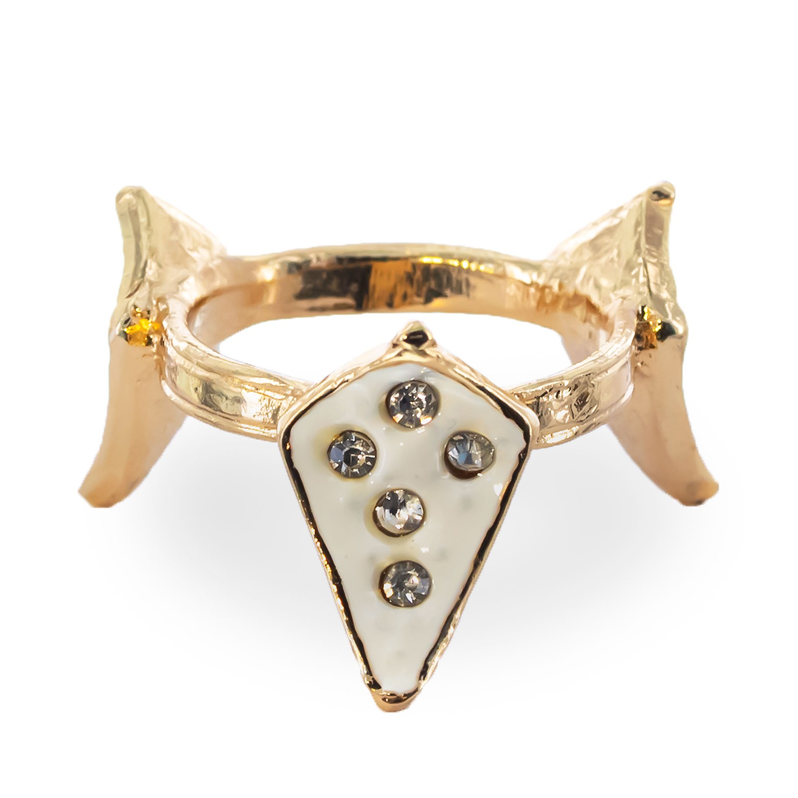 White Jeweled Rhombus Gold Tone Metal Egg Stand Holder