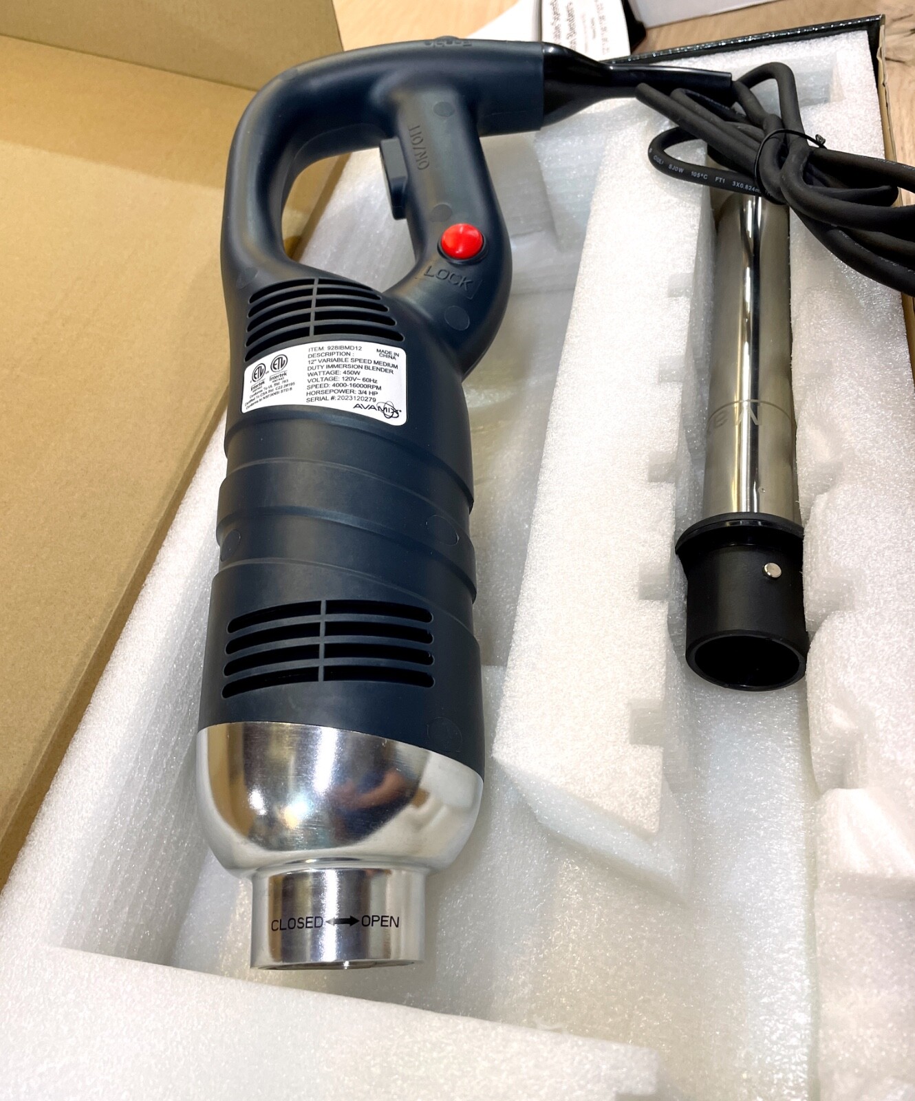 AvaMix 928IBMD12BX 12" Commercial Variable Speed Immersion Blender 3/4hp w/Kit