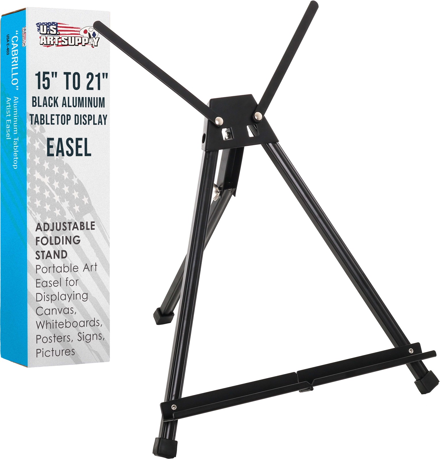 15" to 21" Black Aluminum Tabletop Display Easel with Arms, Artist Tripod Stand