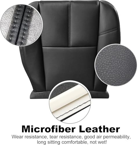 Driver or Passenger Side Bottom Replacement Leather Seat Cover Black