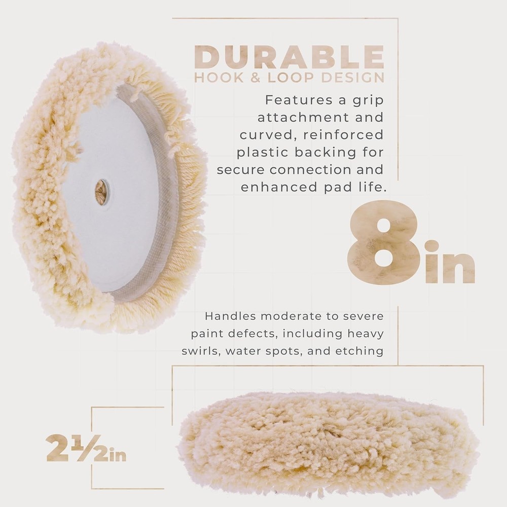 Wool Buffing Pad Set: 3 x 8" Polishing Pads for Effective Surface Correction