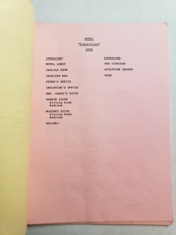 HOTEL / Arthur Hailey 1984 Script, CONNIE SELLECCA & JAMES BROLIN "Transitions"