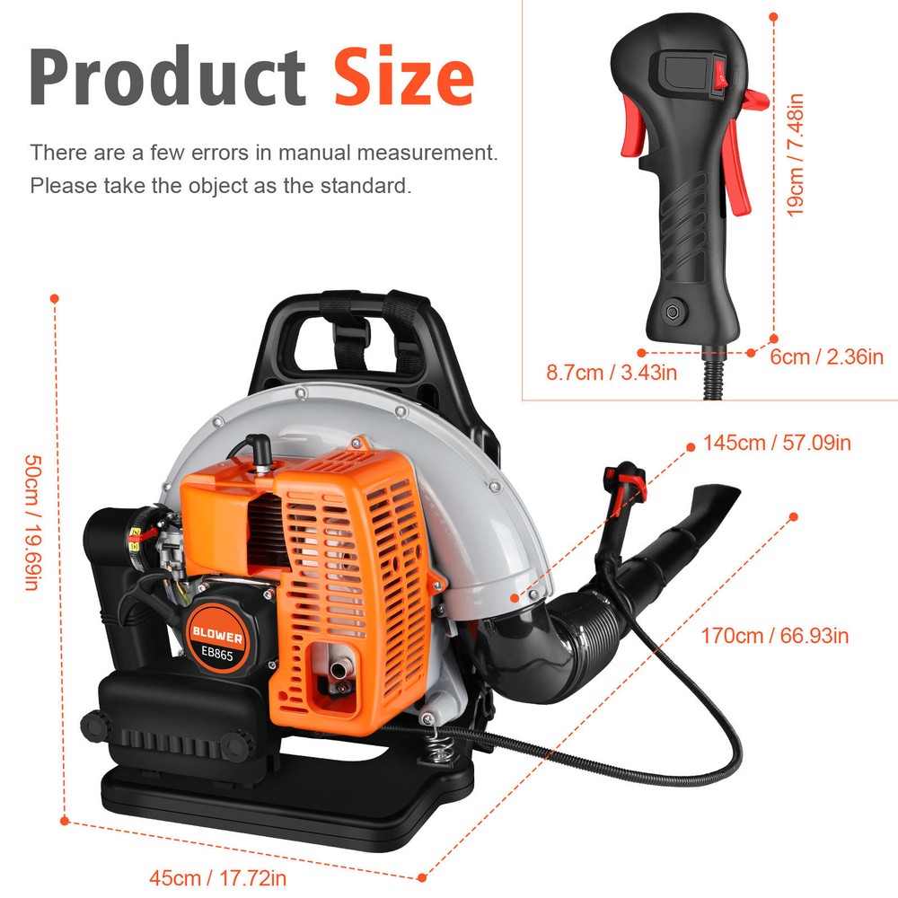 🧡63CC Backpack Gasoline-Powered Leaf Blower Gas Blower 665CFM 2-Stroke Engine