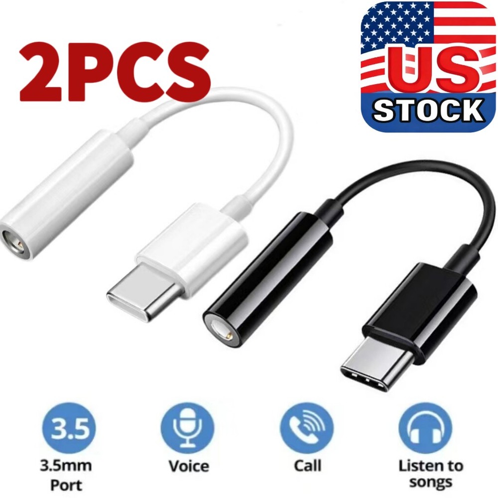 2Pcs USB-C Type C to 3.5mm AUX Headphone Jack Adapter For iPhone 17 16/Android