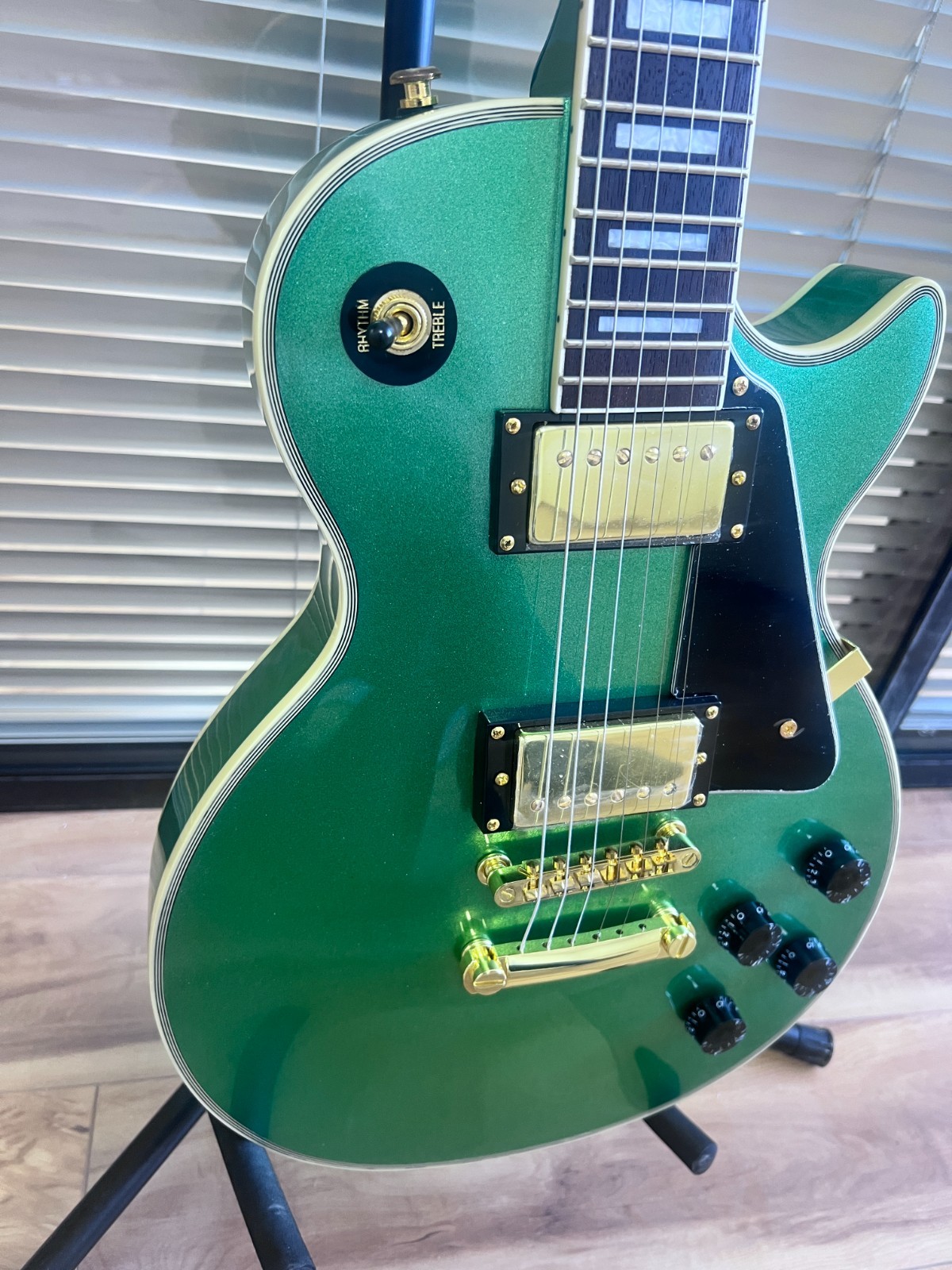 LP Custom Green Sparkle Electric Guitar Gold Hardware Fixed Bridge Ship US