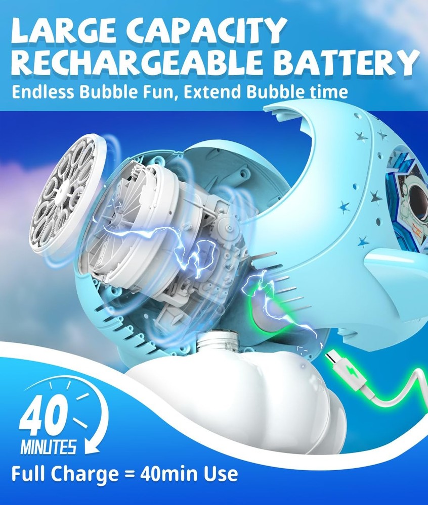 Bubble Machine - Bubble Maker for Kids with Larger Bubbles Design, USB-C Rech...