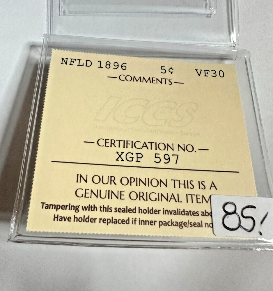 Newfoundland 1896 5 Cent VF30 ICCS Certified