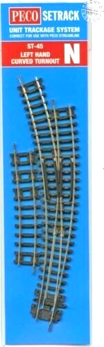Peco N ~ New 2026 ~ Left Hand Curved Turnout Insulfrog Code 80 ~ Setrack ST-45
