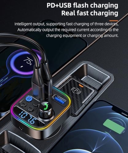 Bluetooth 5.3 Car Adapter, PD30W Super Fast Charging Transmitter for Car,