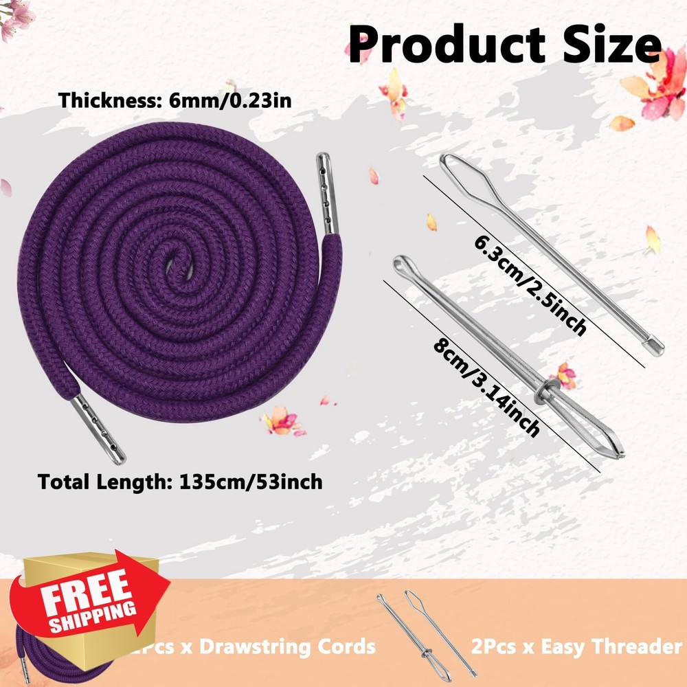 Drawstring Cords, Hoodie String Replacement with Easy Threader (Purple)