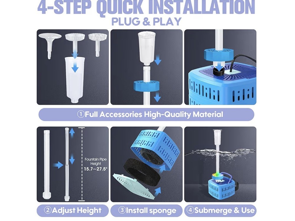 All-in One Pond Filter,pump,LED Kit, 800gph