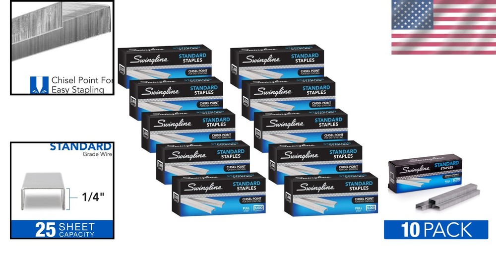 Bulk 10 Pack Standard Office Staples - Perfect for Any Stapler, 50,000 Count