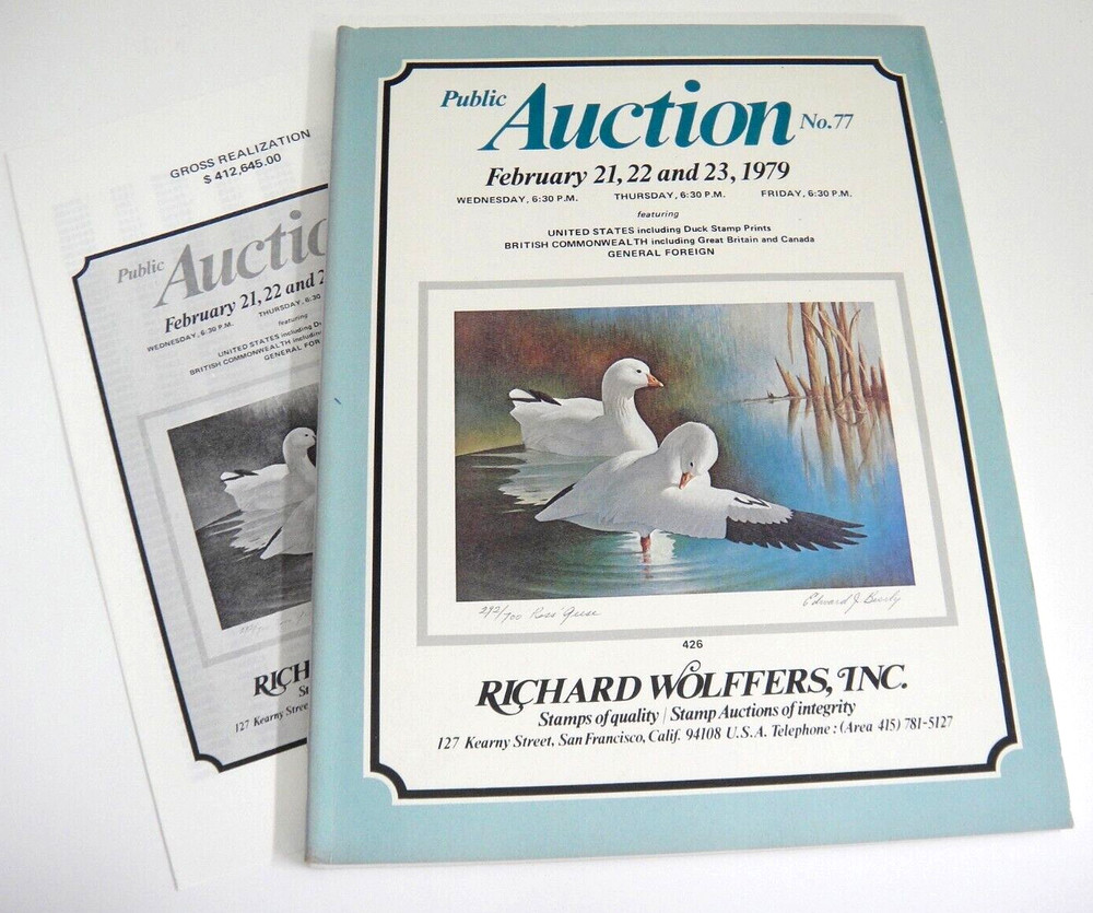 Wolffers Stamp Auction Catalog 1979 w Prices Realized Duck Stamp Prints Foreign