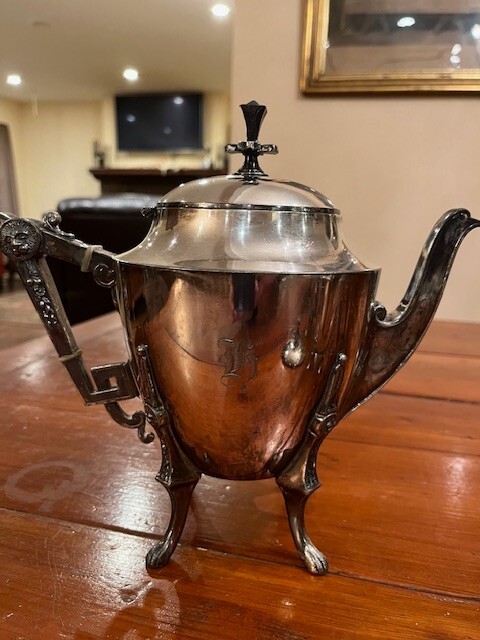 Antique Meriden 6 Piece Monogrammed Silver Plated Victorian Tea Set