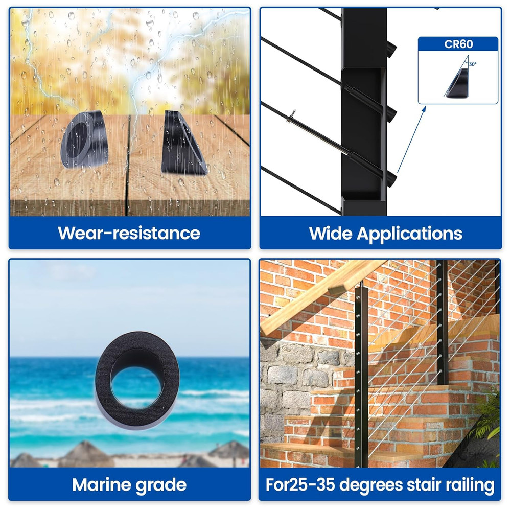 20 Pack Black Stainless Steel Angle Washers for Cable Railing 25-35 Degrees