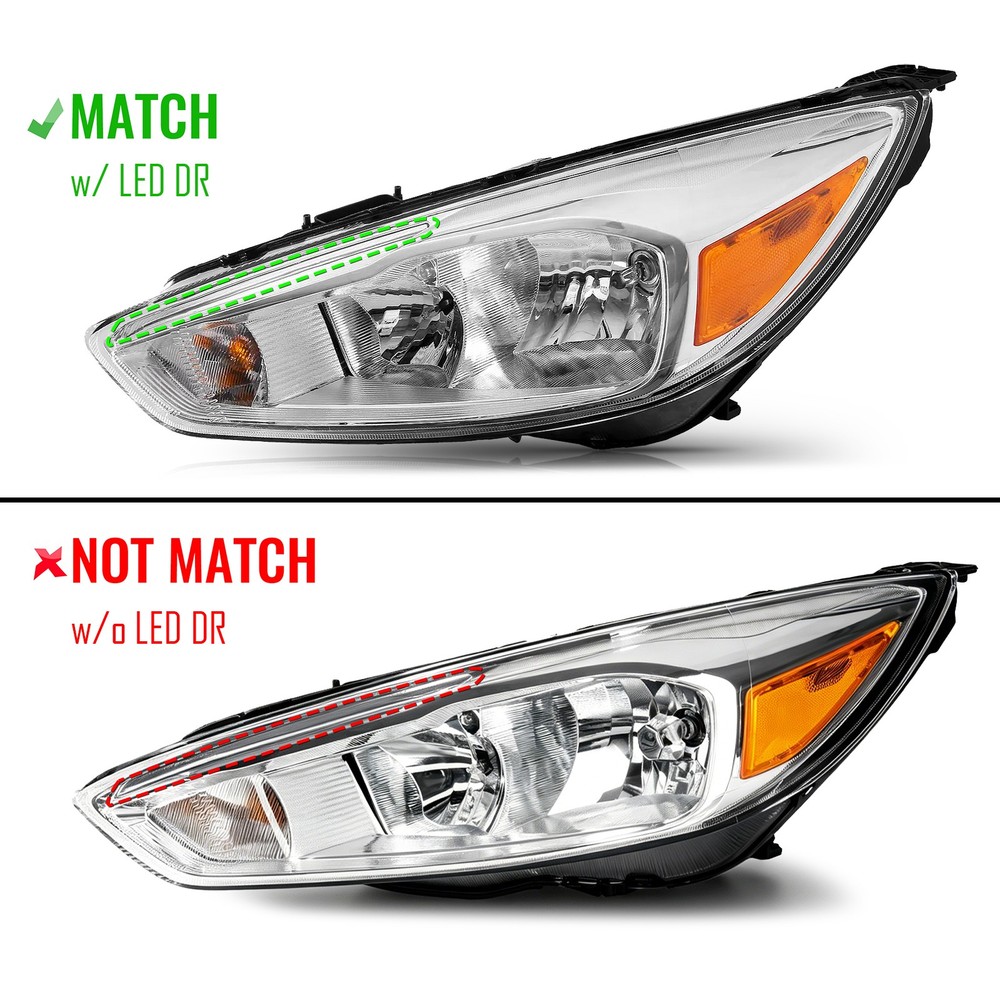 Halogen Headlight For 2015-2018 Ford Focus Chrome with LED DRL Left Driver Side