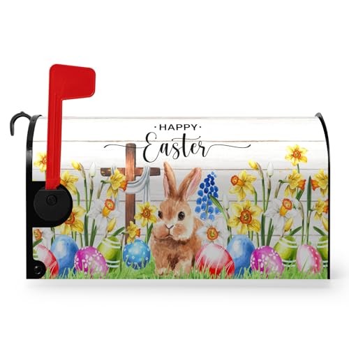 Happy Easter Mailbox Cover - Magnetic Bunny Rabbit Eggs Wraps with Spring