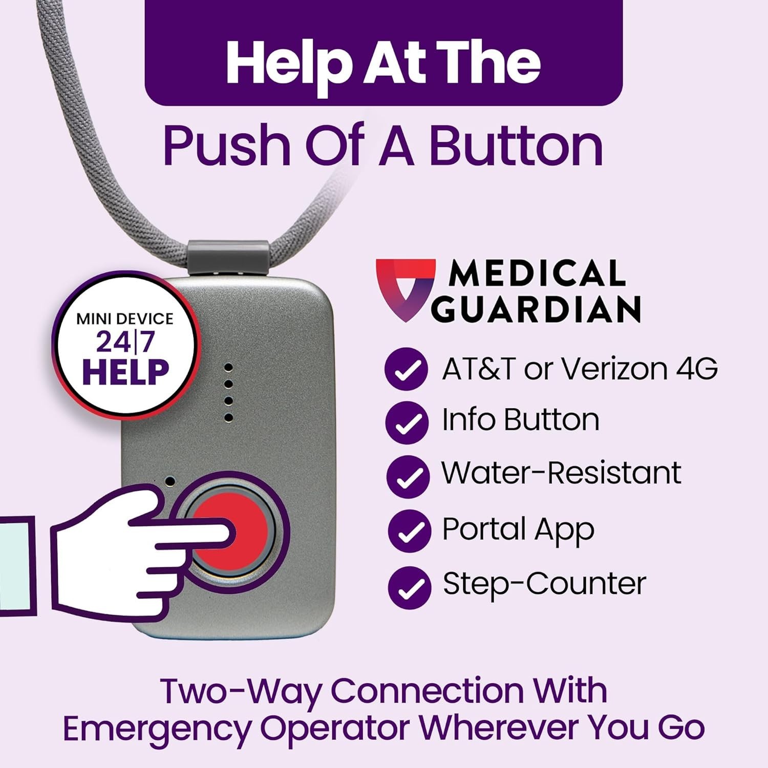 Medical Guardian MGMini | Medical Alert Device for Seniors | Water-Resistant, Em