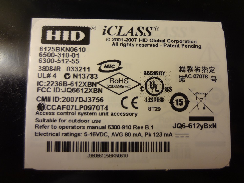 HID iClass Wall Switch Reader 6125BKN0610 FREE SHIPPING !!!