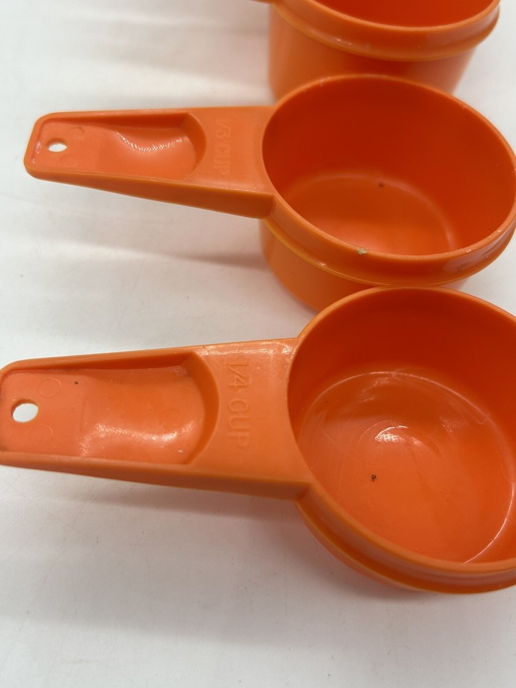 Vintage 6 Pc Set Orange Tupperware Stacking Nesting Measuring Cups