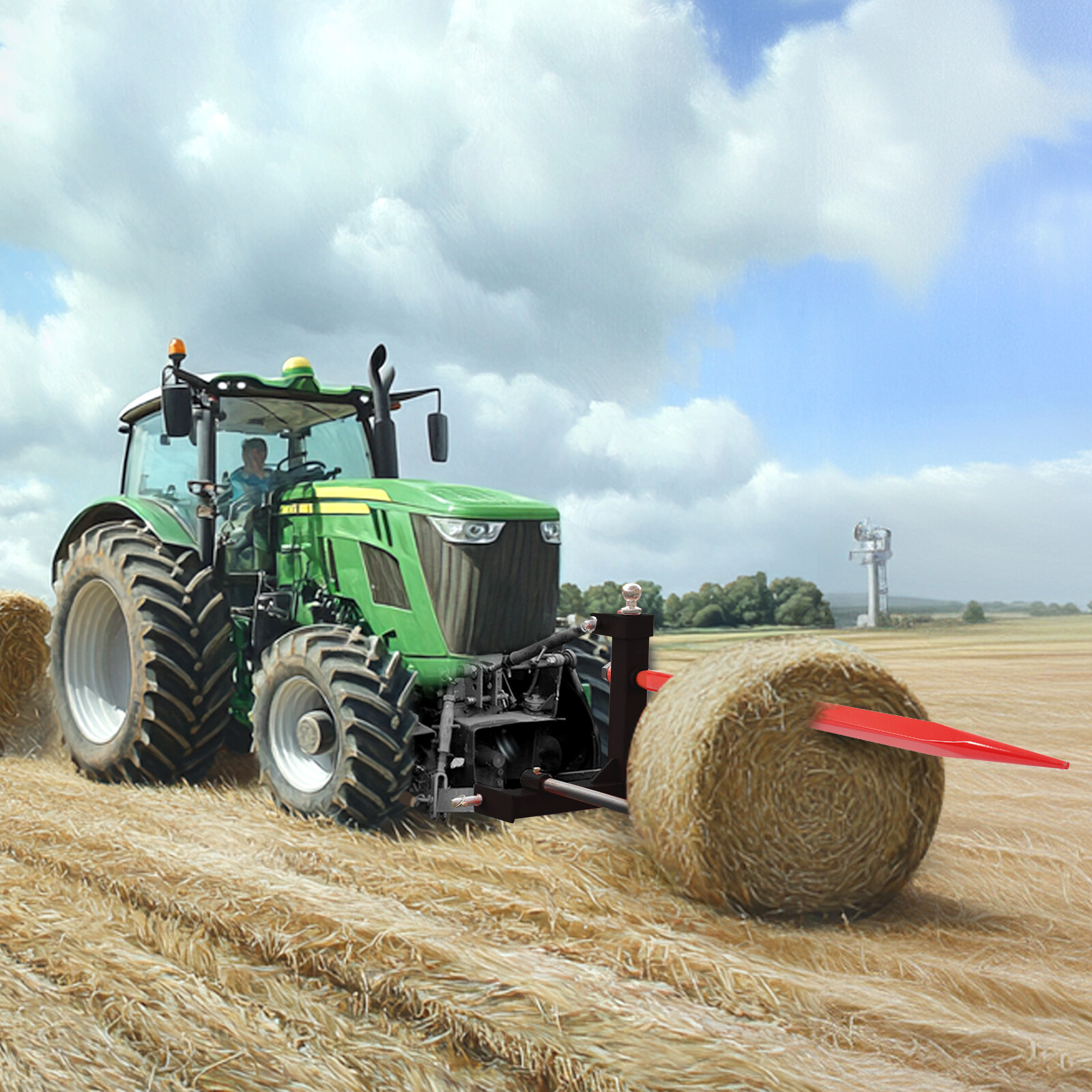 3 Point Hay Bale Spear Trailer Hitch Receiver For Cat 1 Tractor W/Gooseneck Ball