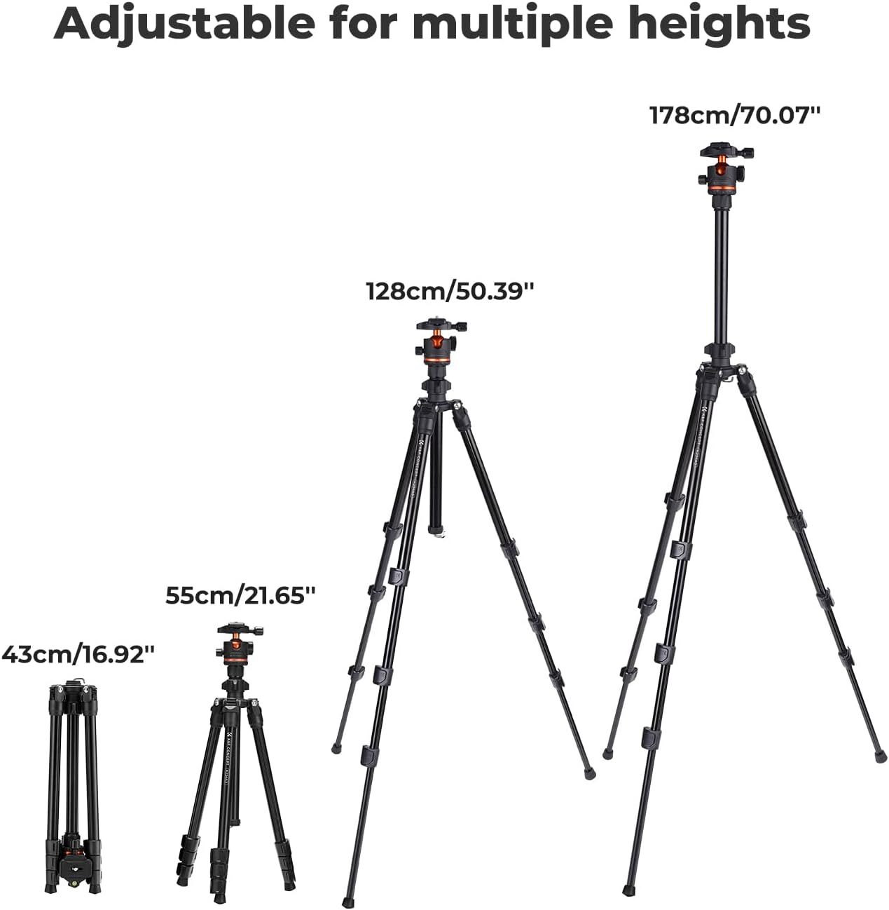 K&F Concept 70" Camera Tripod Lightweight Travel DSLR Tripod with 360° Ball Head